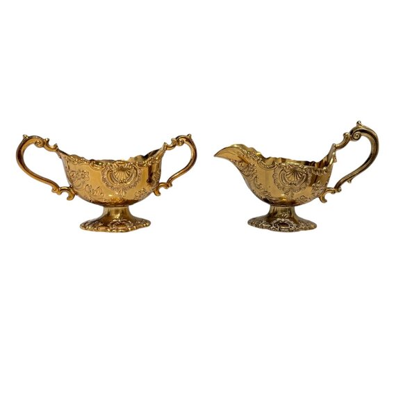 Vintage Gold Holiday Imports Crown Gold Heavy Sugar & Creamer - Picture 1 of 12